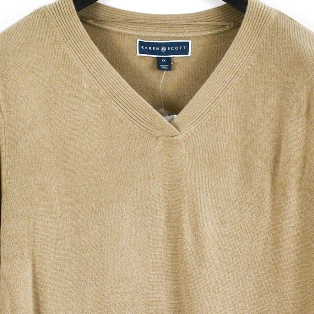 Karen Scott Plus V-Neck Ribbed Pullover Sweater - Picture 3 of 6